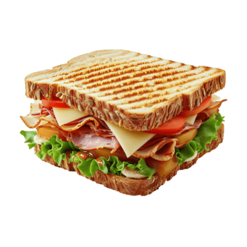 ai generated sandwich with ham cheese tomatoes and lettuce isolated on transparent background png